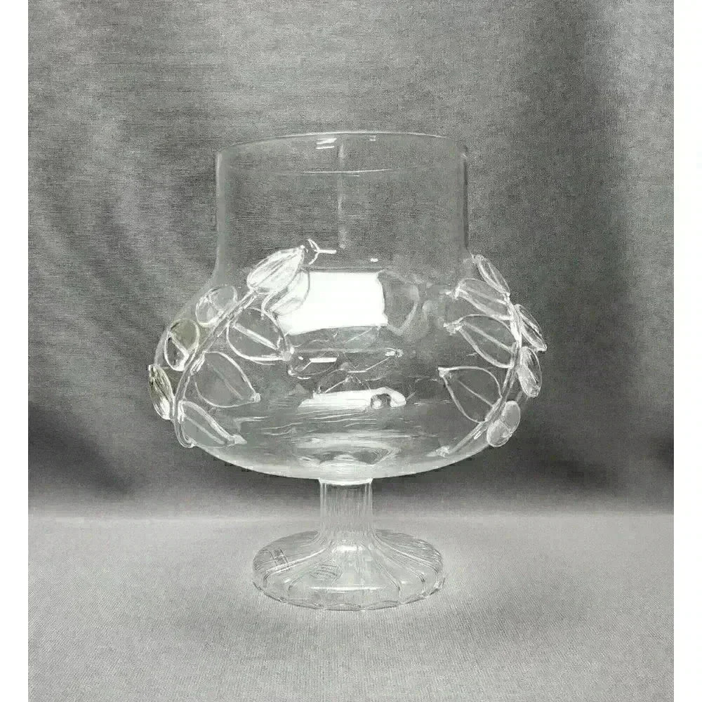 Anthropologie Dolce Candy Jar Footed Clear Hand Blown Art Glass Leaves (No Lid) - Picture 3 of 5